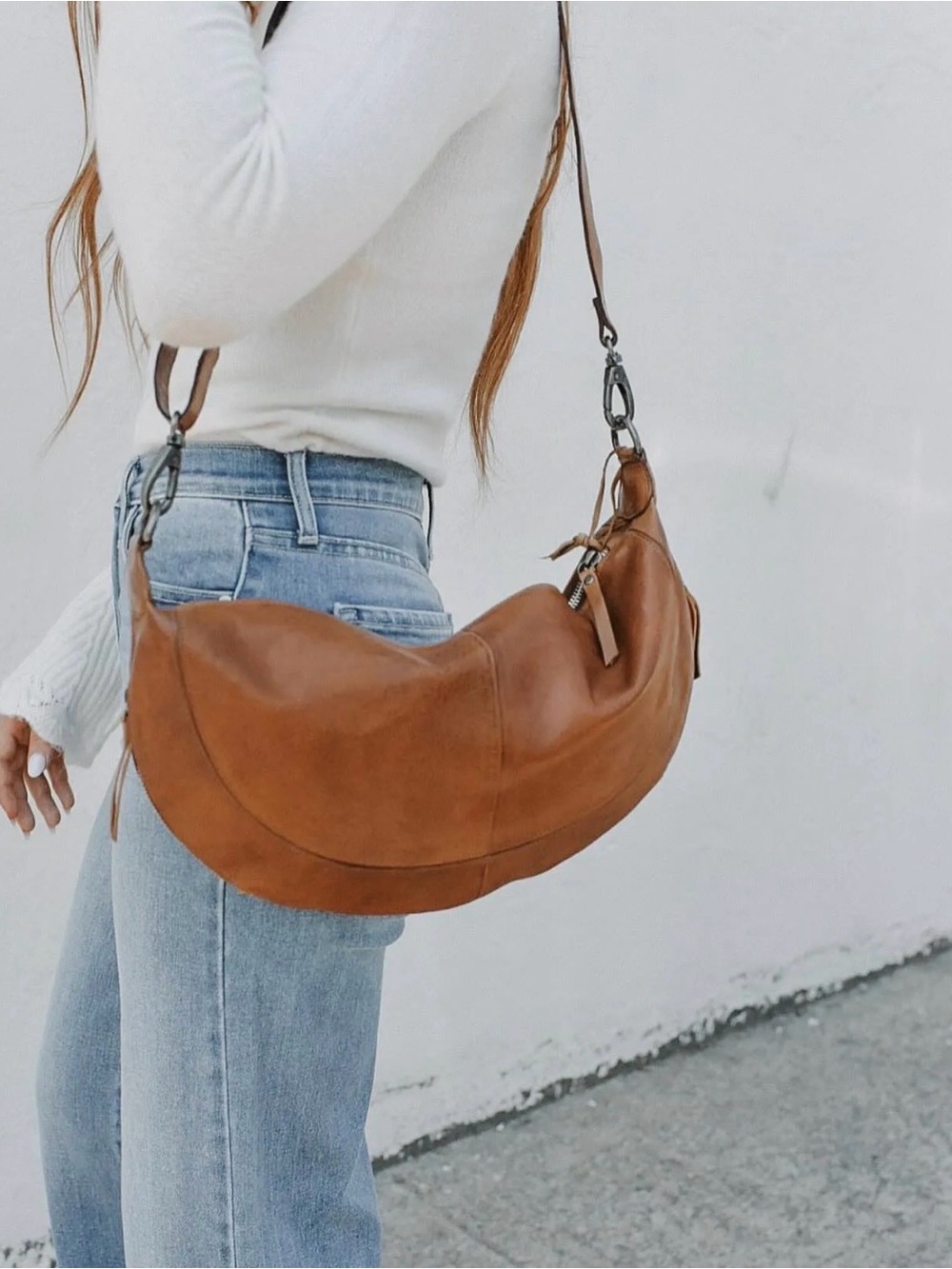 LATIGO Callie in Cognac Soft Smooth Leather Sling Crossbody Bag with Pockets